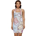 Usheen Carebears, Bears, Cat, Colorful, Cute, Pastel, Pattern Sleeveless Wide Square Neckline Ruched Bodycon Dress