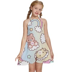 Kids  Halter Collar Waist Tie Chiffon Dress 