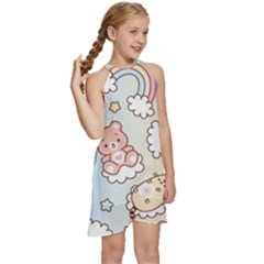 Kids  Halter Collar Waist Tie Chiffon Dress 