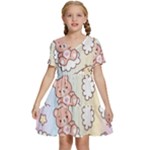 Usheen Carebears, Bears, Cat, Colorful, Cute, Pastel, Pattern Kids  Short Sleeve Tiered Mini Dress