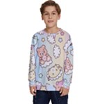 Usheen Carebears, Bears, Cat, Colorful, Cute, Pastel, Pattern Kids  Crewneck Sweatshirt