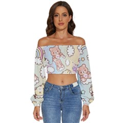 Long Sleeve Crinkled Weave Crop Top 