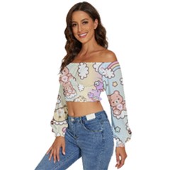 Long Sleeve Crinkled Weave Crop Top 