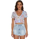 Usheen Carebears, Bears, Cat, Colorful, Cute, Pastel, Pattern V-Neck Crop Top