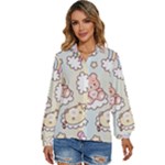 Usheen Carebears, Bears, Cat, Colorful, Cute, Pastel, Pattern Women s Long Sleeve Button Up Shirt