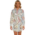 Usheen Carebears, Bears, Cat, Colorful, Cute, Pastel, Pattern Womens Long Sleeve Shirt Dress