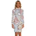 Usheen Carebears, Bears, Cat, Colorful, Cute, Pastel, Pattern Long Sleeve Shirt Collar Bodycon Dress