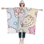 Usheen Carebears, Bears, Cat, Colorful, Cute, Pastel, Pattern Women s Hooded Rain Ponchos