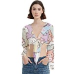 Usheen Carebears, Bears, Cat, Colorful, Cute, Pastel, Pattern Trumpet Sleeve Cropped Top