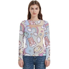 Usheen Carebears, Bears, Cat, Colorful, Cute, Pastel, Pattern Women s Cut Out Long Sleeve T