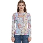 Usheen Carebears, Bears, Cat, Colorful, Cute, Pastel, Pattern Women s Cut Out Long Sleeve T-Shirt