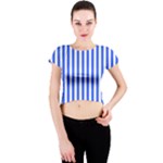 Blue Stripes, Sticker, Stickers Crew Neck Crop Top