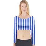 Blue Stripes, Sticker, Stickers Long Sleeve Crop Top