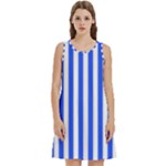 Blue Stripes, Sticker, Stickers Round Neck Sleeve Casual Dress With Pockets