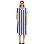 Blue Stripes, Sticker, Stickers T-Shirt Midi Dress With Pockets