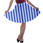 Blue Stripes, Sticker, Stickers A-line Skater Skirt