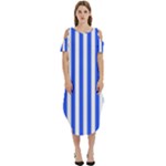 Blue Stripes, Sticker, Stickers Cold Shoulder Loose Fit Dress With Pockets