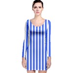 Blue Stripes, Sticker, Stickers Long Sleeve Velvet Bodycon Dress