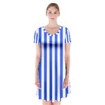 Blue Stripes, Sticker, Stickers Short Sleeve V-neck Flare Dress