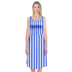 Blue Stripes, Sticker, Stickers Midi Sleeveless Dress from ArtsNow.com