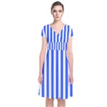 Blue Stripes, Sticker, Stickers Short Sleeve Front Wrap Dress