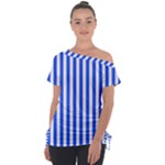 Blue Stripes, Sticker, Stickers Off Shoulder Tie-Up T-Shirt