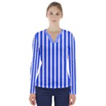 Blue Stripes, Sticker, Stickers V-Neck Long Sleeve Top