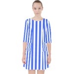 Blue Stripes, Sticker, Stickers Quarter Sleeve Pocket Dress