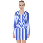 Blue Stripes, Sticker, Stickers V-neck Bodycon Long Sleeve Dress