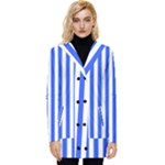 Blue Stripes, Sticker, Stickers Button Up Hooded Coat 