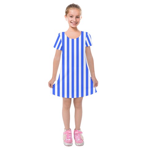 Blue Stripes, Sticker, Stickers Kids  Short Sleeve Velvet Dress from ArtsNow.com