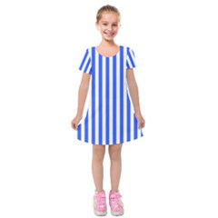 Blue Stripes, Sticker, Stickers Kids  Short Sleeve Velvet Dress from ArtsNow.com