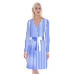 Blue Stripes, Sticker, Stickers Long Sleeve Velvet Front Wrap Dress