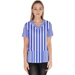 Blue Stripes, Sticker, Stickers Women s V-Neck Scrub Top