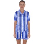 Blue Stripes, Sticker, Stickers Satin Short Sleeve Pajamas Set