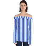 Blue Stripes, Sticker, Stickers Off Shoulder Long Sleeve Top