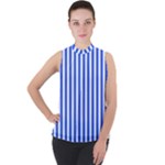 Blue Stripes, Sticker, Stickers Mock Neck Chiffon Sleeveless Top