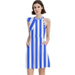 Blue Stripes, Sticker, Stickers Cocktail Party Halter Sleeveless Dress With Pockets