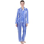 Blue Stripes, Sticker, Stickers Women s Long Sleeve Satin Pajamas Set	