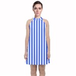 Blue Stripes, Sticker, Stickers Velvet Halter Neckline Dress 