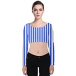 Blue Stripes, Sticker, Stickers Velvet Long Sleeve Crop Top