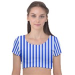 Blue Stripes, Sticker, Stickers Velvet Short Sleeve Crop Top 