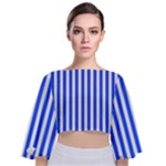 Blue Stripes, Sticker, Stickers Tie Back Butterfly Sleeve Chiffon Top