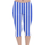 Blue Stripes, Sticker, Stickers Velvet Capri Leggings 