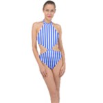 Blue Stripes, Sticker, Stickers Halter Side Cut Swimsuit