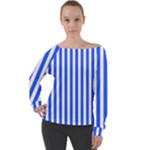 Blue Stripes, Sticker, Stickers Off Shoulder Long Sleeve Velour Top