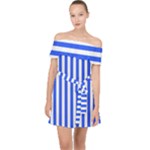 Blue Stripes, Sticker, Stickers Off Shoulder Chiffon Dress