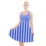 Blue Stripes, Sticker, Stickers Halter Party Swing Dress 