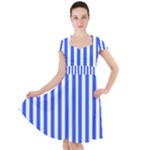 Blue Stripes, Sticker, Stickers Cap Sleeve Midi Dress With Pockets