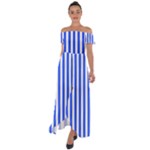 Blue Stripes, Sticker, Stickers Off Shoulder Open Front Chiffon Dress